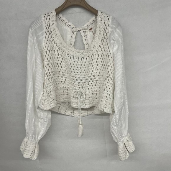 new sz Large L FREE PEOPLE MEGAN CROCHET TOP IVORY WHITE VICTORIAN OPEN BACK - Picture 5 of 9